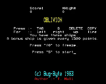 Oblivion (1983)(Bug Byte)[OBLIVIO] screen shot title